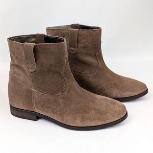 1980 Suede Western Short Boots Low Block Heel Cowgirl Festival Boho Tan EU38/7.5